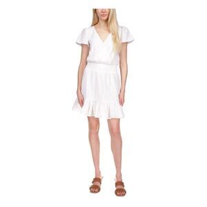 NWT MICHAEL KORS Womens White Pullover Lined Flutter Sleeve Short A-Line Dress L